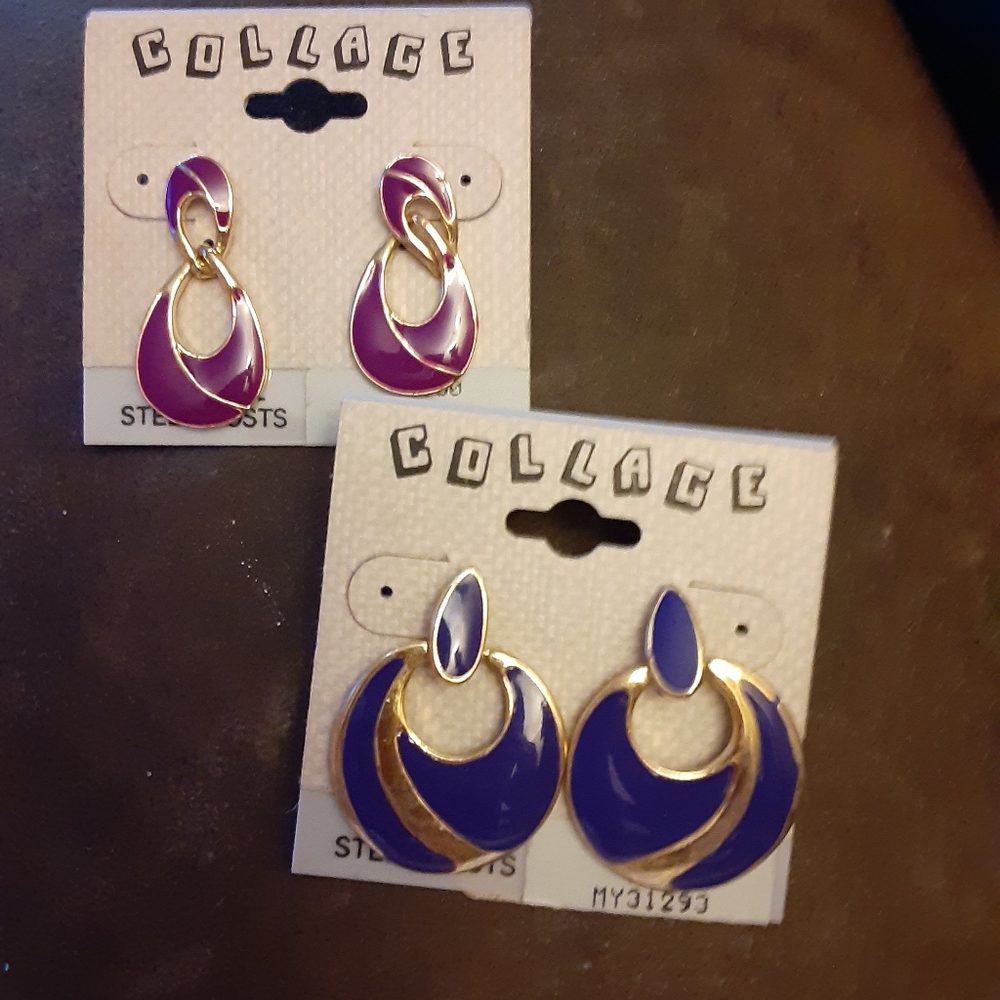 Purple Enamel & metal earrings